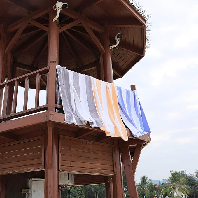 CLOWOOD Plush Oversized Beach Towel - Cotton 40 x 70 Inch Large Thick Orange Striped Cabana Pool Swimming Towel