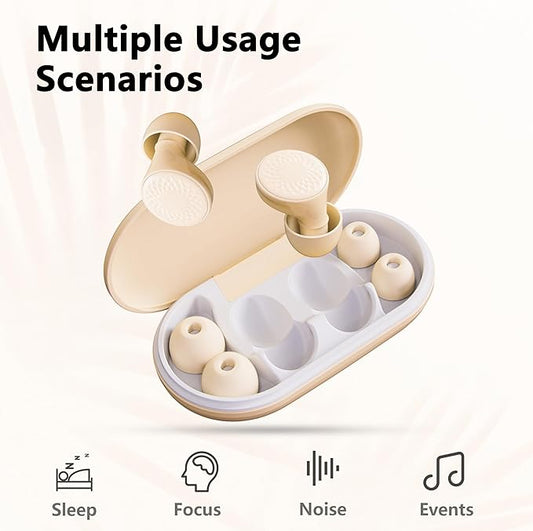 Ear Plugs for Sleeping Noise Cancelling, 45dB for Noise Reduction, Noise-Reducing Earplugs for Sleeping, Concerts, Shooting, Silicone Hearing Protection Earbuds with 8 Eartips (Beige, One Size)