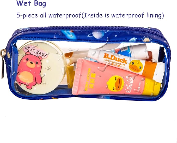 TSA Approved 5-Piece Diaper Bag Organizer Pouch Set Clear Waterproof TPU Kids Toiletry Storage Set Travel Packing Clutch Cube Bags for Baby Nursing