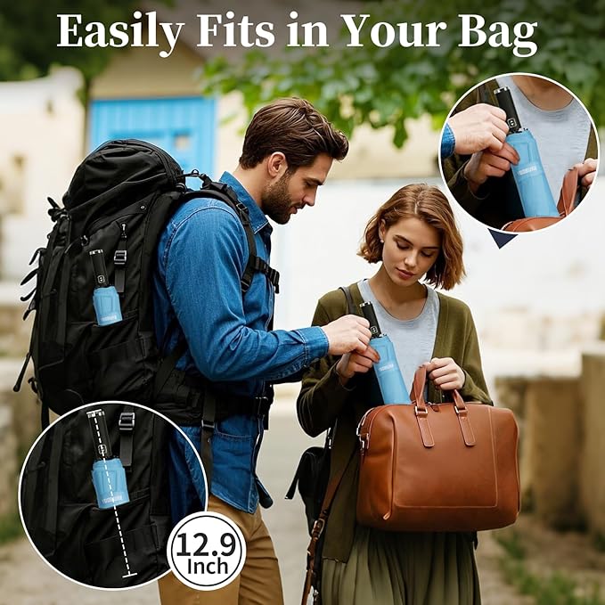 Yoobure Windproof Travel Umbrella with Wood Handle - Automatic Umbrellas for Rain & UV Sun Protection, Compact 46" Large Canopy, Lightweight Backpack Portable for Walking & Outdoor