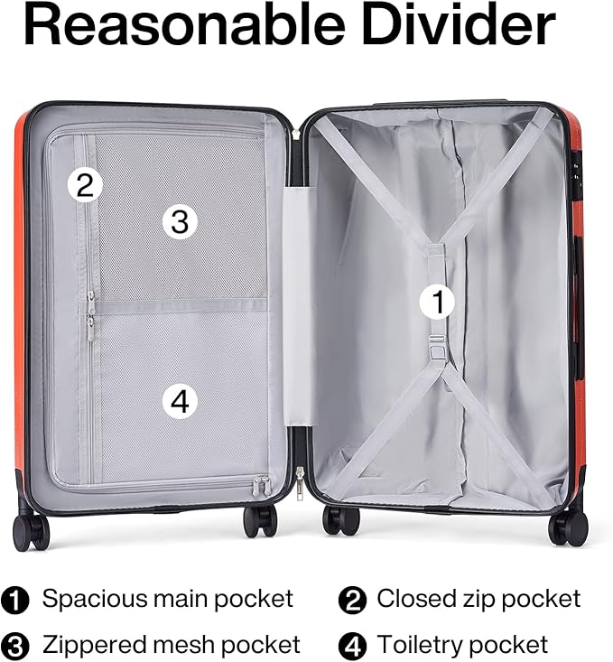 Hanke Luggage Sets 2 piece Carry On Luggage with Wheels PC Hard Shell Suitcases Lightweight Checked Travel Luggage Large Travel Suitcase Woman Men 20/29 Inch （Orange）