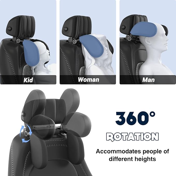 Car Headrest Pillow,Thickened Memory Foam Road Pal Headrest,Neck Support Pillow,180° Adjustable,Travel Car Sleeping,Prevent Cervical Sprain Spine,Suitable for Kids and Adults
