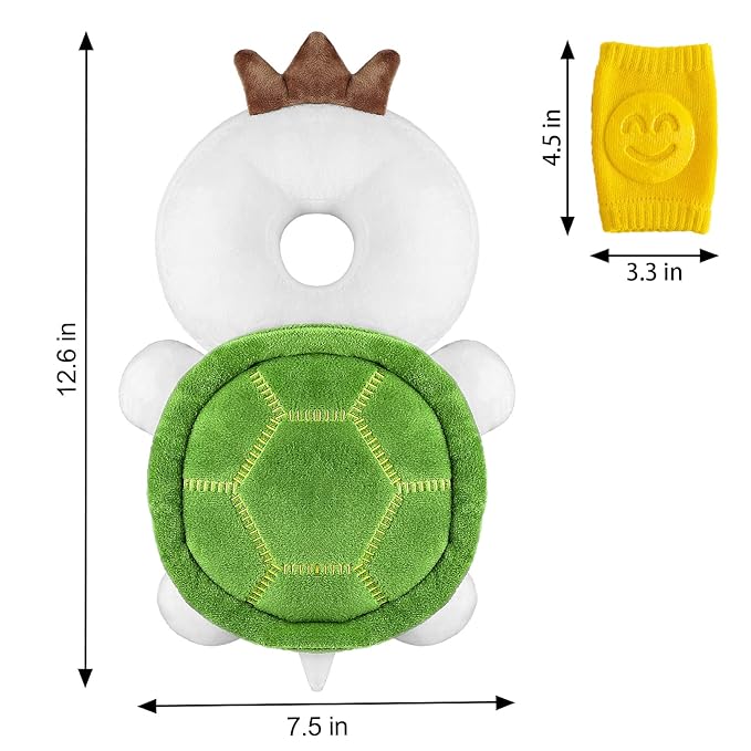 Baby Toddler Head Protector Backpack Safety Pad Adjustable With 3 Pairs Knee Pads for Infant Walker Walking & Crawling Cute Tortoise HX S4