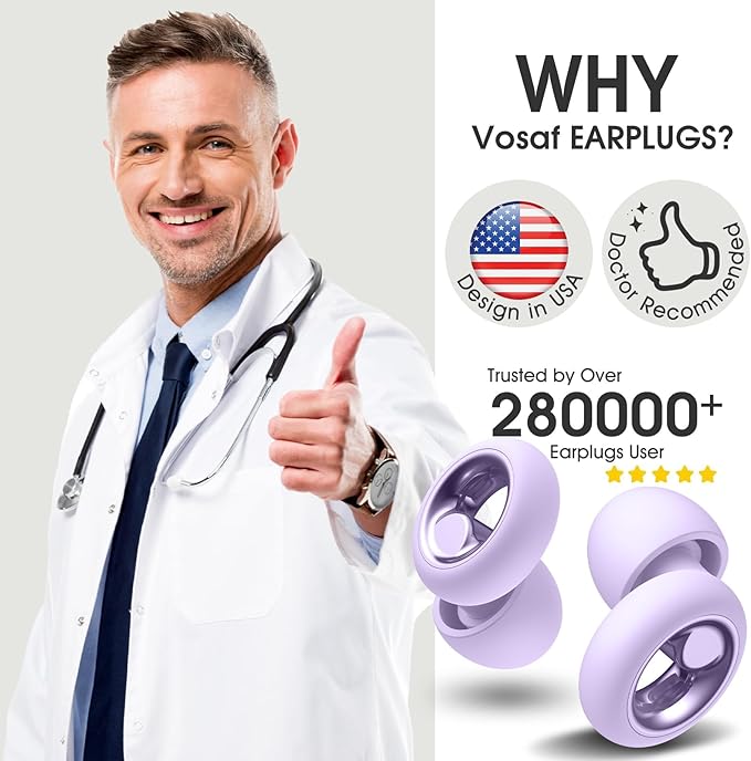Ear Plugs for Sleeping Noise Cancelling, Reusable Silicone Ear Plugs for Noise Reduction, Soft Hearing Protection with 8 Ear Tips for Concerts, Work, Snoring, and Travel (Purple)
