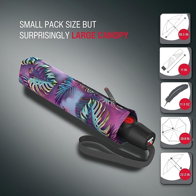 Knirps T.200 Duomatic Compact Rain Umbrella in Jamaica – Wind Tunnel Tested to 93 mph, Aluminum Steel Fiberglass Frame, 38in Canopy, OEKO-TEX, High-Performance Automatic Travel Umbrellas