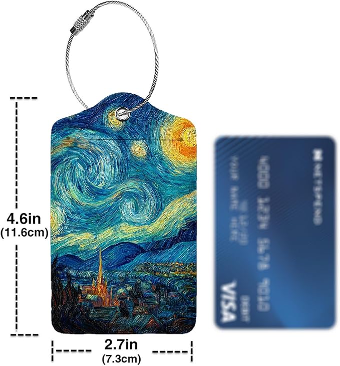 Stary Night 3 Pack Luggage Tags for Suitcases, PU Leather Baggage Suitcases Tag Name ID Label Privacy Cover Travel Bag Tags for Women Men Boys Girls