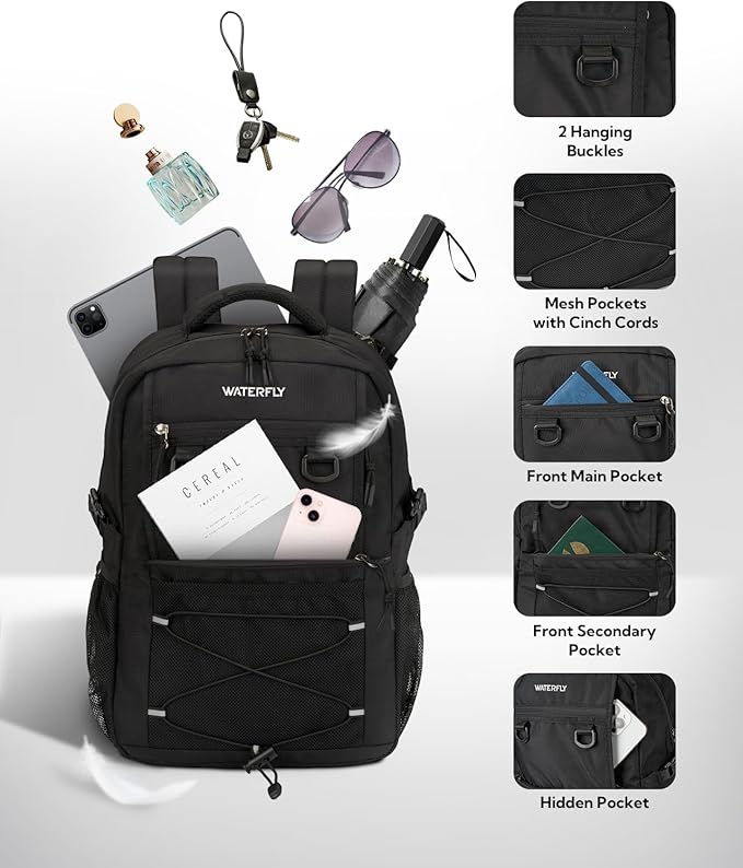 WATERFLY Travel Hiking Casual Backpack: 22L Lightweight Everyday Outdoor City Daypack College Bookbag for Women Men
