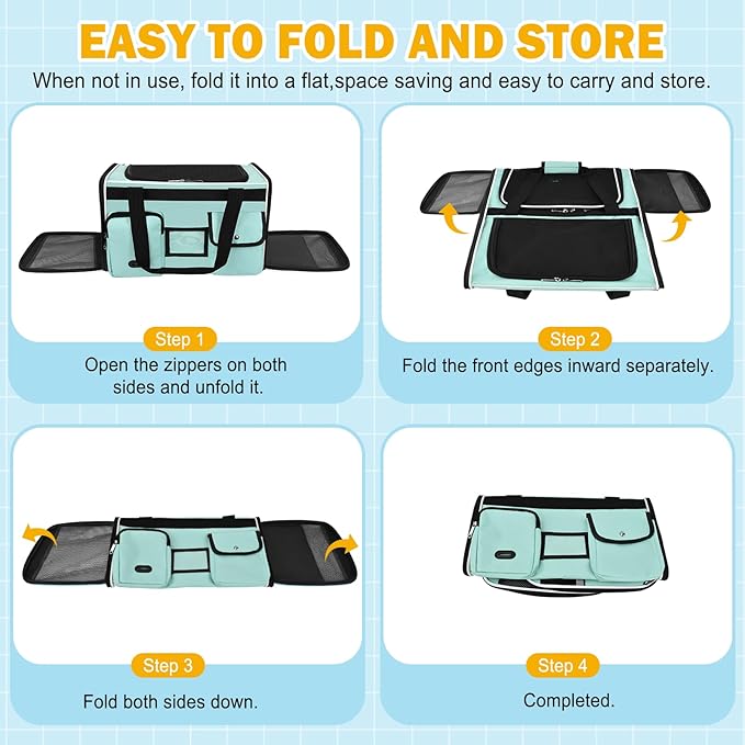 HUANLANG Soft-Sided Cat Carrier Airline Approved,Dog Carriers for Small Dogs Medium Cats,Pet Travel Carrier Up to 15 Lbs,Collapsible Cat Bag