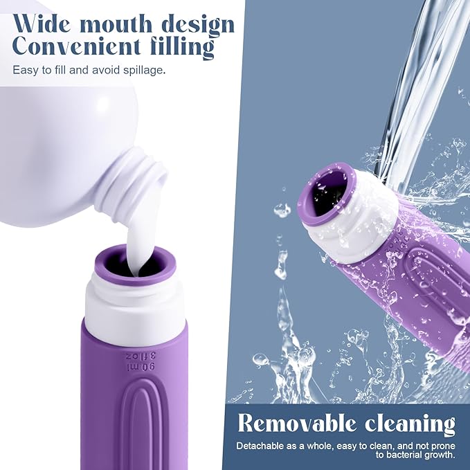 Travel Bottles for Toiletries, 3oz TSA Approved Travel Size Toiletries, Silicone Leak-Proof Refillable Containers, Squeezable Liquid Essentials Bottles W/Clear Bag (PURPLE)