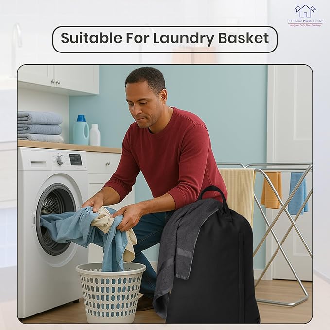 LFH Home Large Premium Cotton Canvas Laundry Bag with Drawstring and Handles Heavy Duty, Multi-Use, and Washable for Home, Travel, College or Storage 24x36 (Pack of 2)-Black