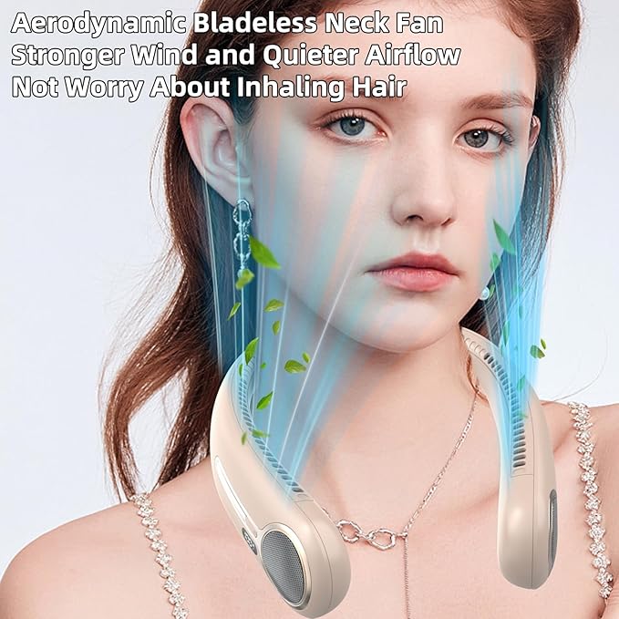 Portable Neck Fan,Hands Free Personal Wearable Bladeless Fan,6000mAh USB Rechargeable,360° Cooling,LED Display,4-Speeds,Birthday Gifts for Men Women Dad Mom,Stocking Stuffers Christmas Gifts (Brown)