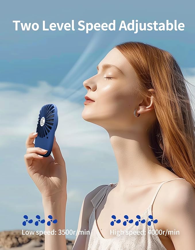 Aluan Handheld Fan Mini Fan Powerful Small Personal Portable Fan Speed Adjustable USB Rechargeable Cooling for Kids Girls Boys Woman Man Home Office Outdoor Travel, Navy Blue