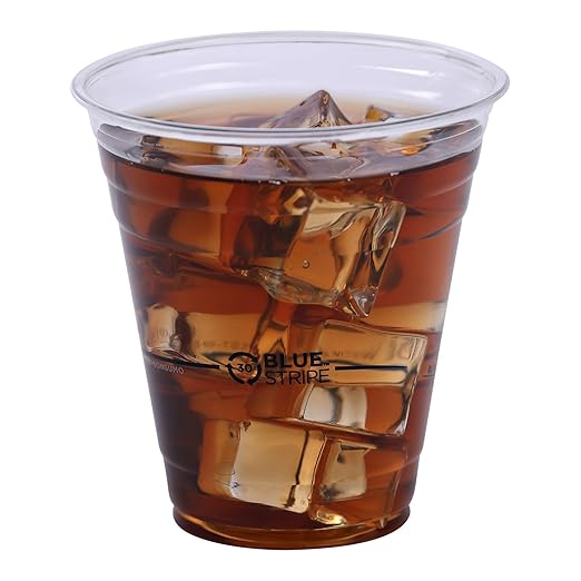ECO PRODUCTS BlueStripe Recycled 12oz Plastic Cups, Case of 1000, Made from 30% Post-Consumer Recycled Plastic Bottles, Recycled PET (rPET) For Cold Drinks & Snacks, Clear For Visibility