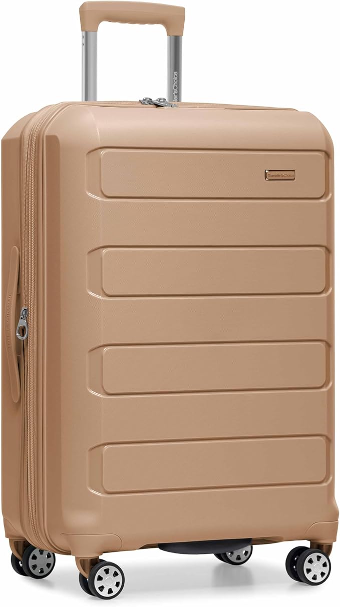 Traveler's Choice Pagosa Indestructible Hardshell Expandable Spinner Luggage, Latte Beige, 26-Inch Medium