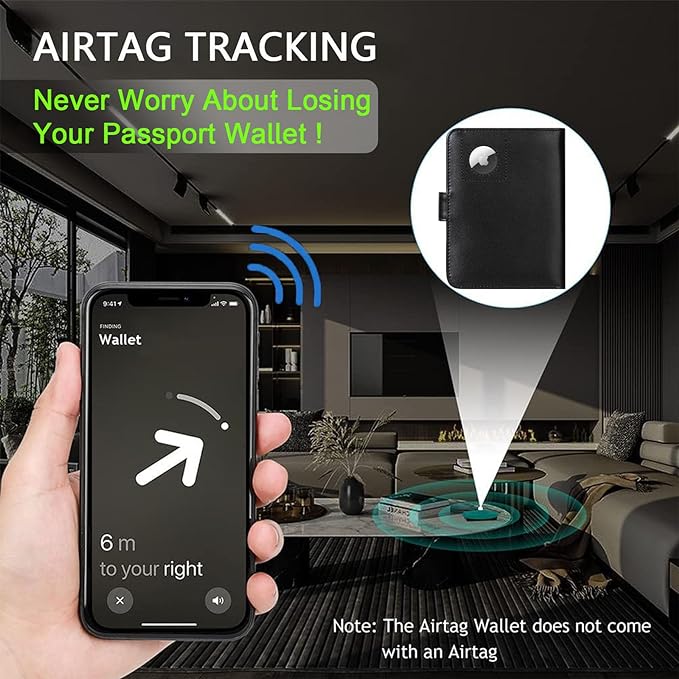 Airtag Passport Holder Cover Wallet RFID Blocking Leather Case Travel Essentials Luggage Accessories Travel Must Have(118#Black)