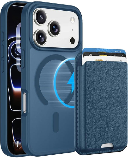 Ntwinro Magnetic for iPhone 17 Pro Case (Compatible with MagSafe) with Detachable Wallet & Card Holder for 3 Cards [RFID Blocking] Military Grade Protective Slim Phone Cover, Deep Blue