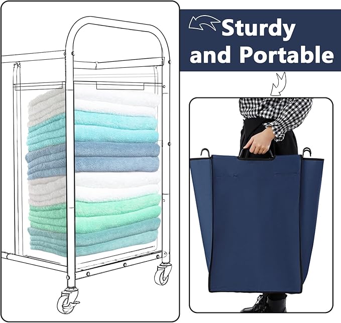 Bonuci 3 Pcs Laundry Sorter Replacement Bags Hamper Cart Removable Replacement Laundry Storage Organizer Bag Hamper Liner, No Hooks 14.76 x 8.66 x 21.65 Inch (Dark Blue)
