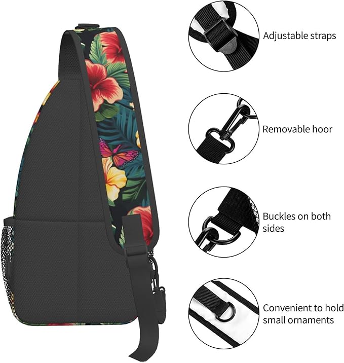 Hawaii Tropical Palm Sling Backpack Crossbody Bag Casual Chest Bags Travel Hiking Daypack Shoulder Bag for Women Men
