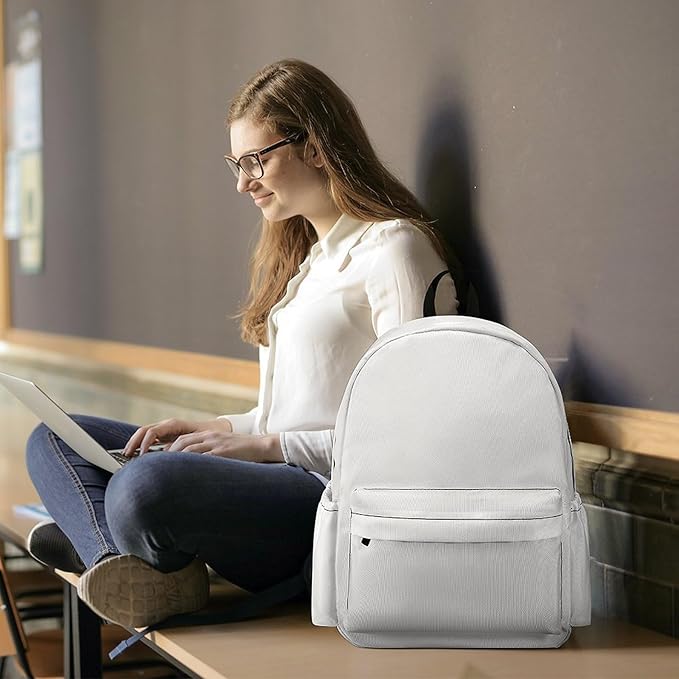 White Backpack Adult Travel Daybag for Women Men College Backpack for Vacation Hiking Camping Bag
