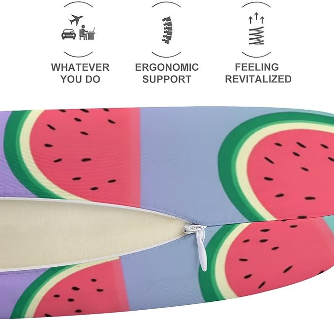 Kids Washable U-Shaped Travel Pillow Neck Support, Watermelons Fruit Pattern U-Shape, Airplane Car Nap Chin Cushion