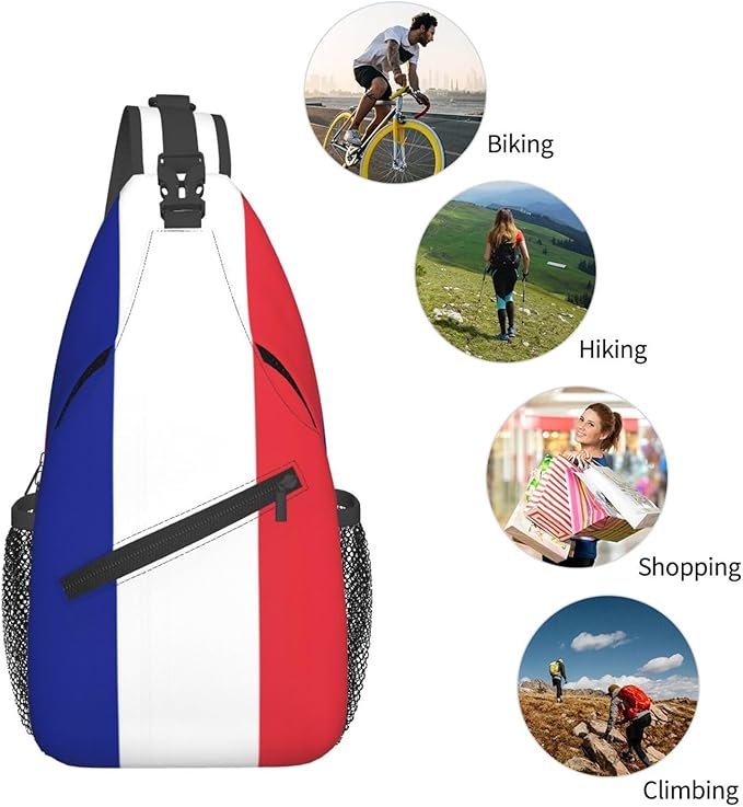 France Flag Sling Bag Multipurpose Crossbody Sling Backpack Travel Cycling Hiking Shoulder Bag For Women Men