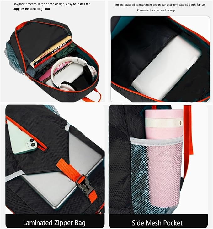 25L Foldable Hiking Backpack Lightweight Packable Basic-Daypack Collapsible Bag Water-Resistant Travel Men Women Camping Cycling Outdoor (Black)