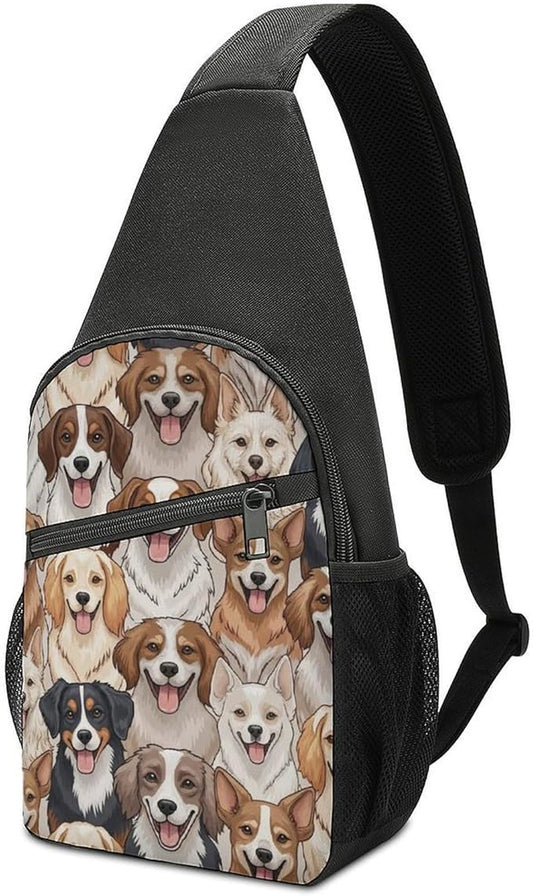 SWEET TANG Cool Sling Backpack for Men Women, Multipurpose Crossbody Shoulder Bag Puppy Dogs, Travel Hiking Zippered Daypack, Adjustable and Breathable