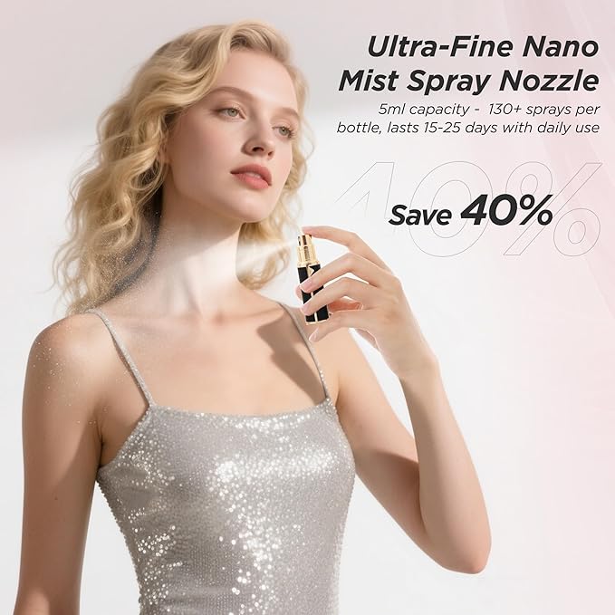 Travel Perfume Bottle Refillable, Sparkle Perfume Atomizer Leak-Proof Portable 5ML Mini Empty Atomizer Sprayer Bottle for Traveling and Outgoing (Jet black- Leather style, 5ML)