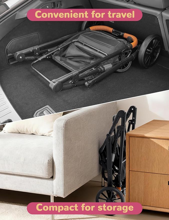 Dog Stroller for Small Medium Dogs Up to 60lbs, 4 Wheels Folding Pet Stroller with Detachable Carrier, Pet Travel Carrier for 2 Dogs & Cats, Storage Basket, Breathable, Grey