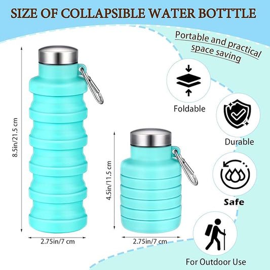 Baderke 2 Pcs Collapsible Water Bottles 17oz Silicone Travel Foldable Portable Water Bottle with Buckle Silicone Lightweight Reusable Leakproof for Camping Hiking Cycling Sport(Green, Black)