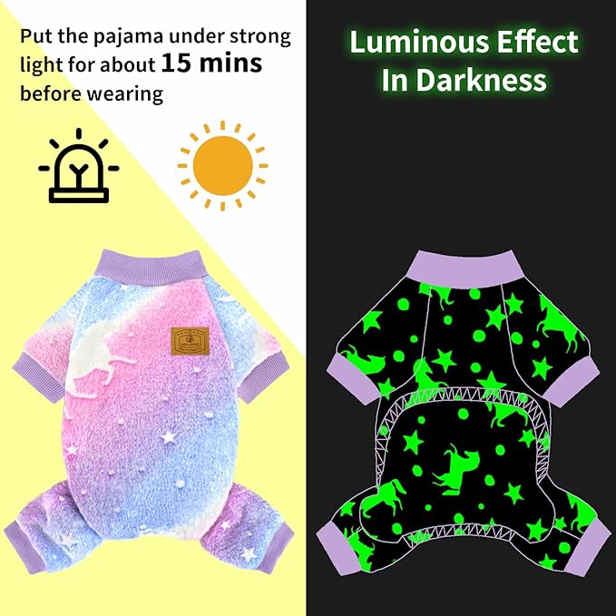 XPUDAC Dog Sweater Glows in The Dark Fleece Pajamas for Small Medium Dogs Girl Boy Puppy Clothes for Halloween Christmas Winter(X-Small)