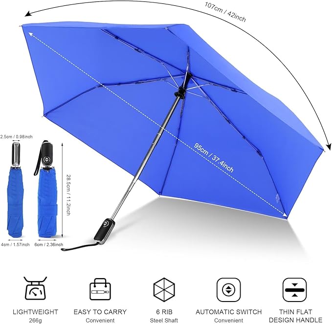 LEAGERA Compact Travel Umbrella for Purse - Flat Handle, Waterproof for Light Rain
