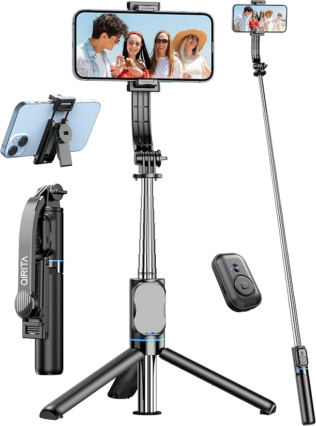 Selfie Stick, 41'' Extendable Phone Tripod Stand with Phone Holder & Detachable Remote, 360° Rotation Selfie Stick Tripod for Cell Phone Compatible with iPhone, Android, Samsung