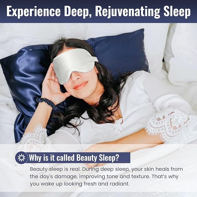 Pure SOL. Silk Sleep Mask - 100% Mulberry Silk Eye Mask - Eye Mask for Sleeping & Blindfold for Power nap During Travel (Ivory)