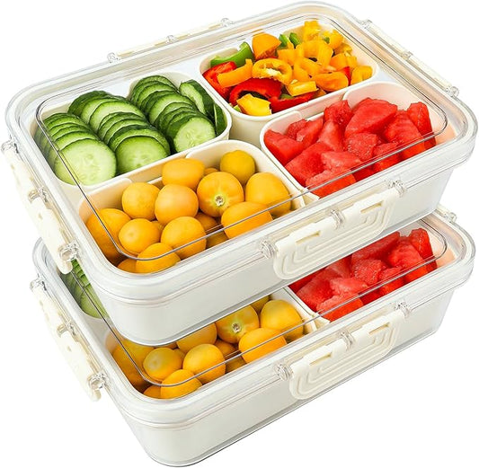 Small Snackle Box Container with Lid,Travel Charcuterie Box with Handle - Organizer for Candy, Fruit, Nuts, Veggies, Snacks,Beach Snack Box Containers,Portable Lunch Box-2Pack