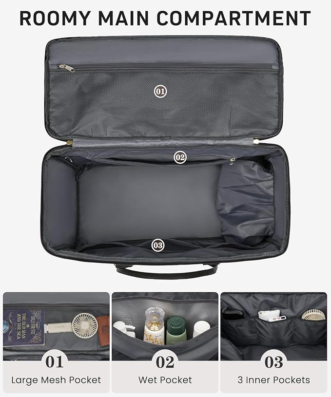 Travel Duffle Bag, Weekender Bag for Women with Shoe Compartment, Large Carry On Overnight Bag with Toiletry Bag, Gym Duffel Bag with Wet Pocket, Hospital Bags for Labor and Delivery (Beige Black)