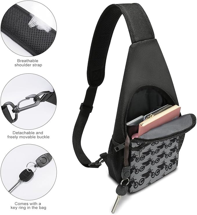 SWEET TANG Sling Backpack for Women, Cute Multipurpose Crossbody Shoulder Bag, Comfortable and Lightweight Adjustable Travel Hiking Daypack Motorcycle Dirt Bike Black On Grey