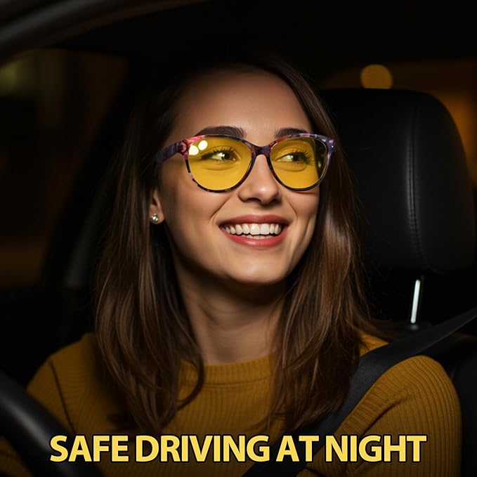Myiaur Night Vision Driving Glasses for Women, Polarized Anti Glare Yellow Lens Glasses for Nighttime, UV400 Protection