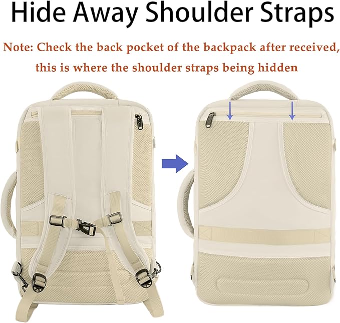 MATEIN Large Travel Backpack Women, Lightweight Carry on Backpack & Hidden Shoulder Straps, Waterproof Anti-Theft Daypack for Flight, Expandable Hiking Weekend Daypack, Travelling Gifts, Beige