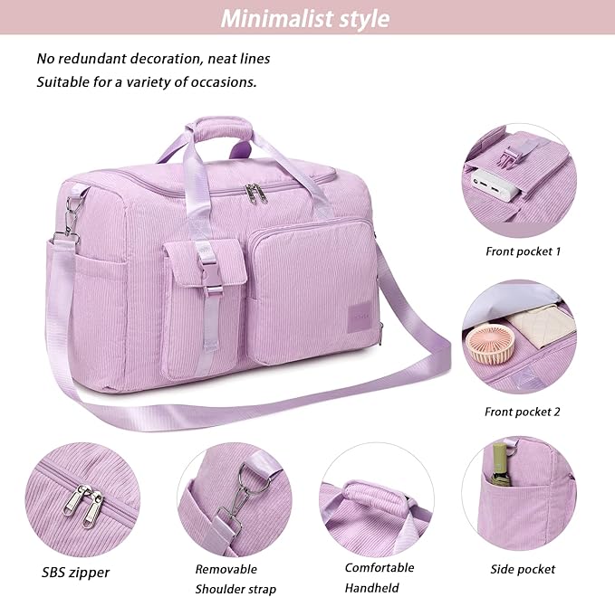 Girls Duffle Bag Woman Corduroy Travel Bag Kids Sports Duffel Bags With Shoe Compartment Wet Pocket (purple)