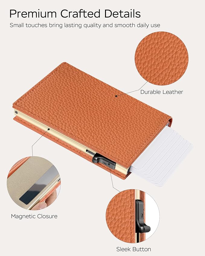 Vast Scenery Women's Small Wallet - 2026 Trendy Vibrant Orange, RFID Blocking Smart Metal Pop Up Card Holder, Ultra Slim Fits Most Bags & Pockets, Holds 11+ Cards 10+ Bills, Gift for Her