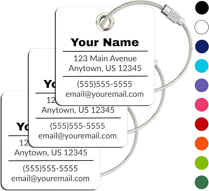 Personalized Luggage Tag | 3 Pack | Custom Luggage Tags for Suitcases | Kids Backpack Tag | 10 Color Options & Choose Font, Font Color