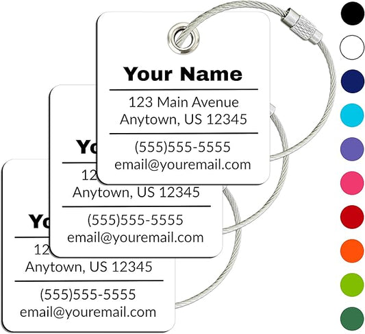 Personalized Luggage Tag | 3 Pack | Custom Luggage Tags for Suitcases | Kids Backpack Tag | 10 Color Options & Choose Font, Font Color
