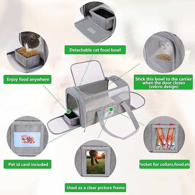 20" Large Soft Sided Cat Carrier Pet Carrier for Cats Dogs Under 25 lbs, Folding Dog Carrier Cat Carrier for 2 Cats Travel Carrier Bag, Grey