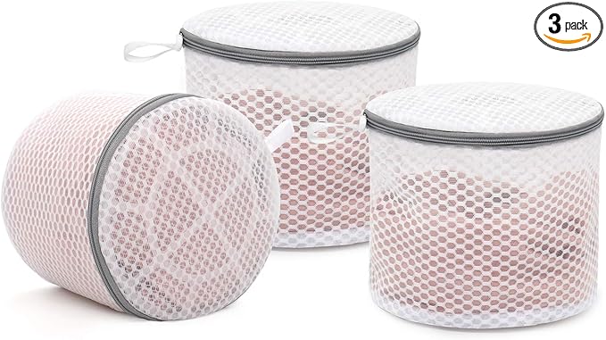 Muchfun 3Pcs Bra Wash Bags, Honeycomb Mesh Laundry Bags for Delicates, Lingerie, Intimates and Underwear 7 x 7 x 6 Inches