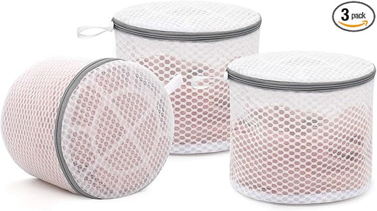 Muchfun 3Pcs Bra Wash Bags, Honeycomb Mesh Laundry Bags for Delicates, Lingerie, Intimates and Underwear 7 x 7 x 6 Inches