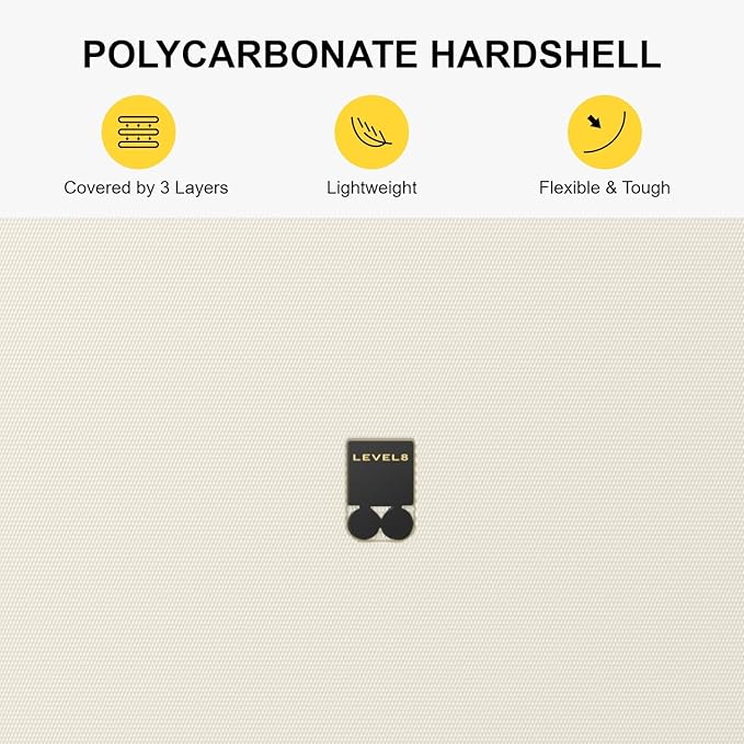 LEVEL8 Carry on Suitcase for Women Men, Carry-on Luggage Airline Approved, Travel Bag with Spinner Wheels, Lightweight Luminous Textured Hard Shell, Tsa Lock, 20 Inch, Cream White