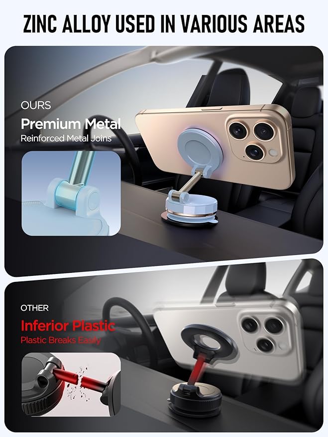 ETODBUWS Upgraded Vacuum Magnetic Car Phone Holder for MagSafe[108+LBS Strongest Suction & 3000gf Strongest Magnetic],360° Adjustable Suction Cup Phone Mount for Car,Gym,Mirror,Men Women-Blue