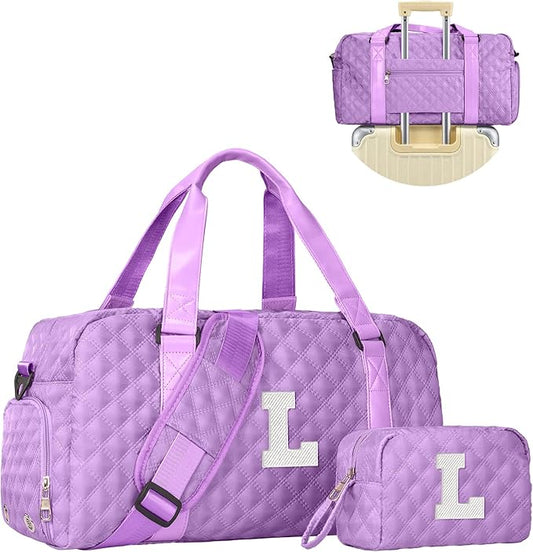 Elilier Initial Travel Duffle Bag Women Girls Gift: Personalized Weekender bags, Dance Cheer bag Sports for Girl, Kid Gymnastics Bags, Birthday Gifts for Women Girls Kids Teens Mom Teacher
