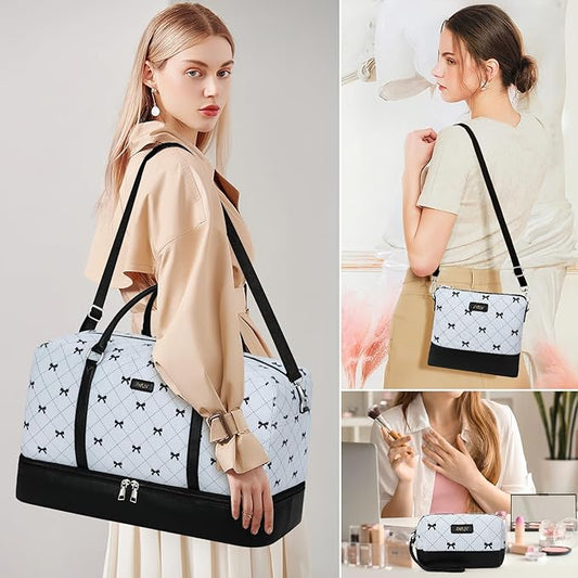 IBFUN Weekender Bags for Women, 21" Weekender Travel Bag, Travel Duffle Bag with Shoe Compartment Carry on Overnight Duffel Bag for Weekend Travel Business Trip, 3PCS